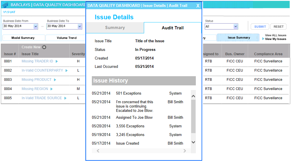 Audit Trail popup